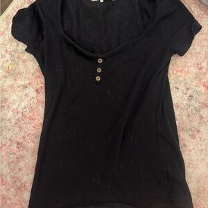 Bozzolo Black Short Sleeve Tee with Button Detail